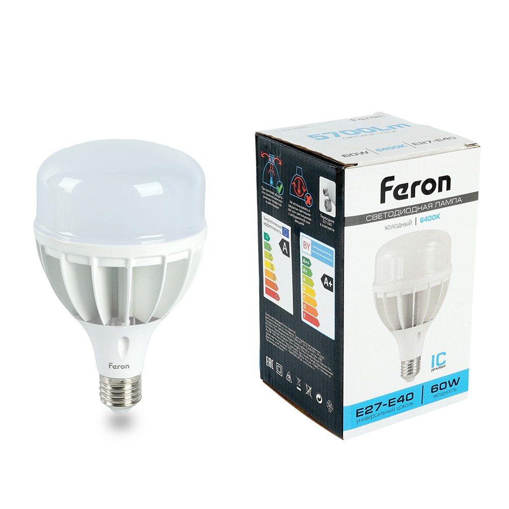 Лампа светодиодная LB-65 T120 промышленная E27-E40 175-265V 60W 6400K Feron