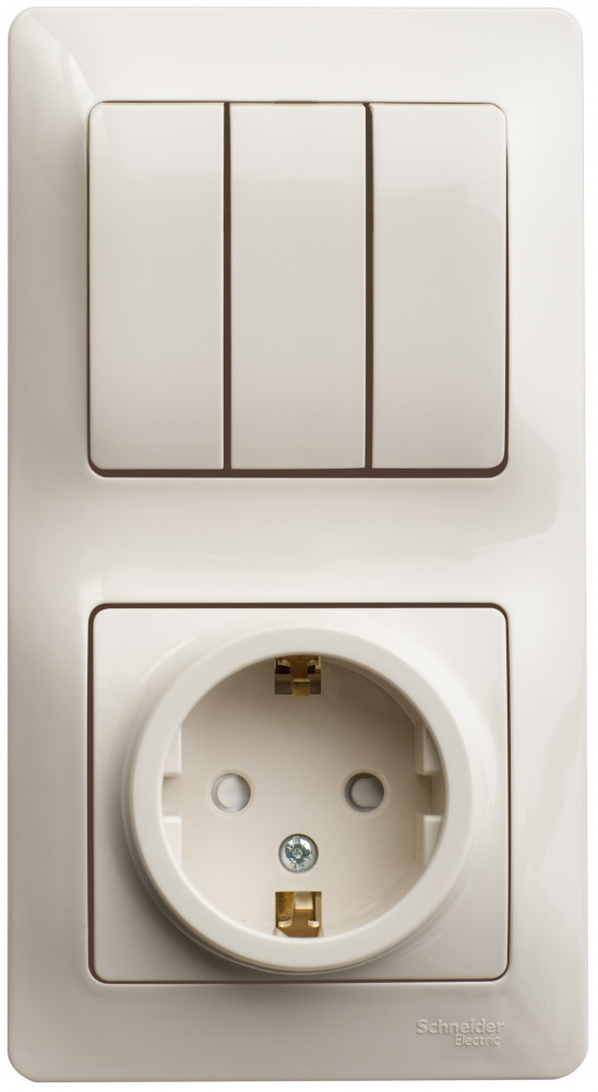 system electric glossa блок комбинированный роз с заземл. выключатель 3-клавишный бежевый gsl000278