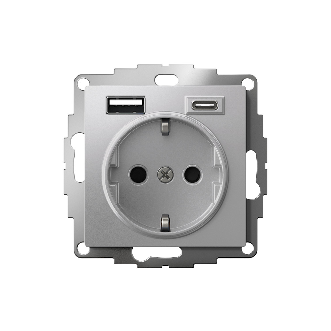 systeme electric atlasdesign, розетка с заземлением 16а с usb a+c для зарядки алюминий atn000332