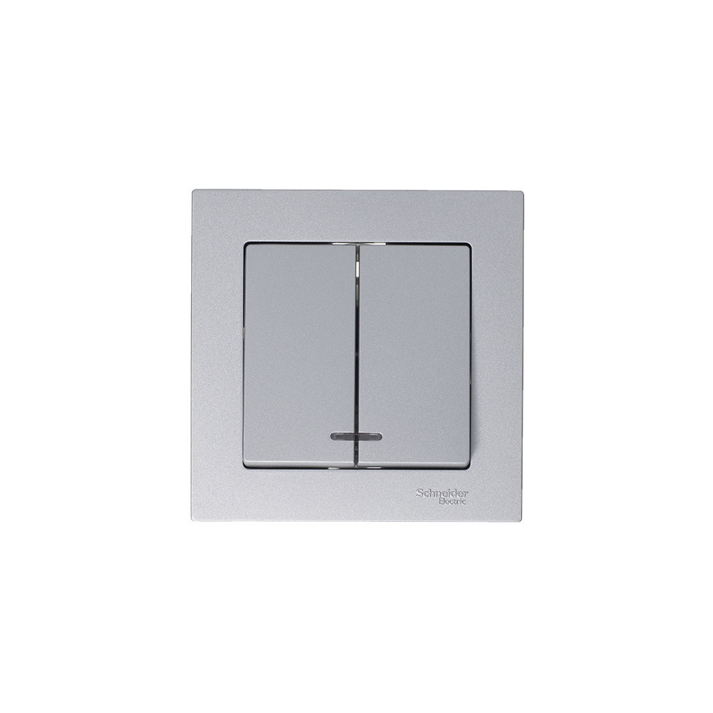 systeme electric atlasdesign, выключатель 2-клавишный с подсветкой алюминий atn000353