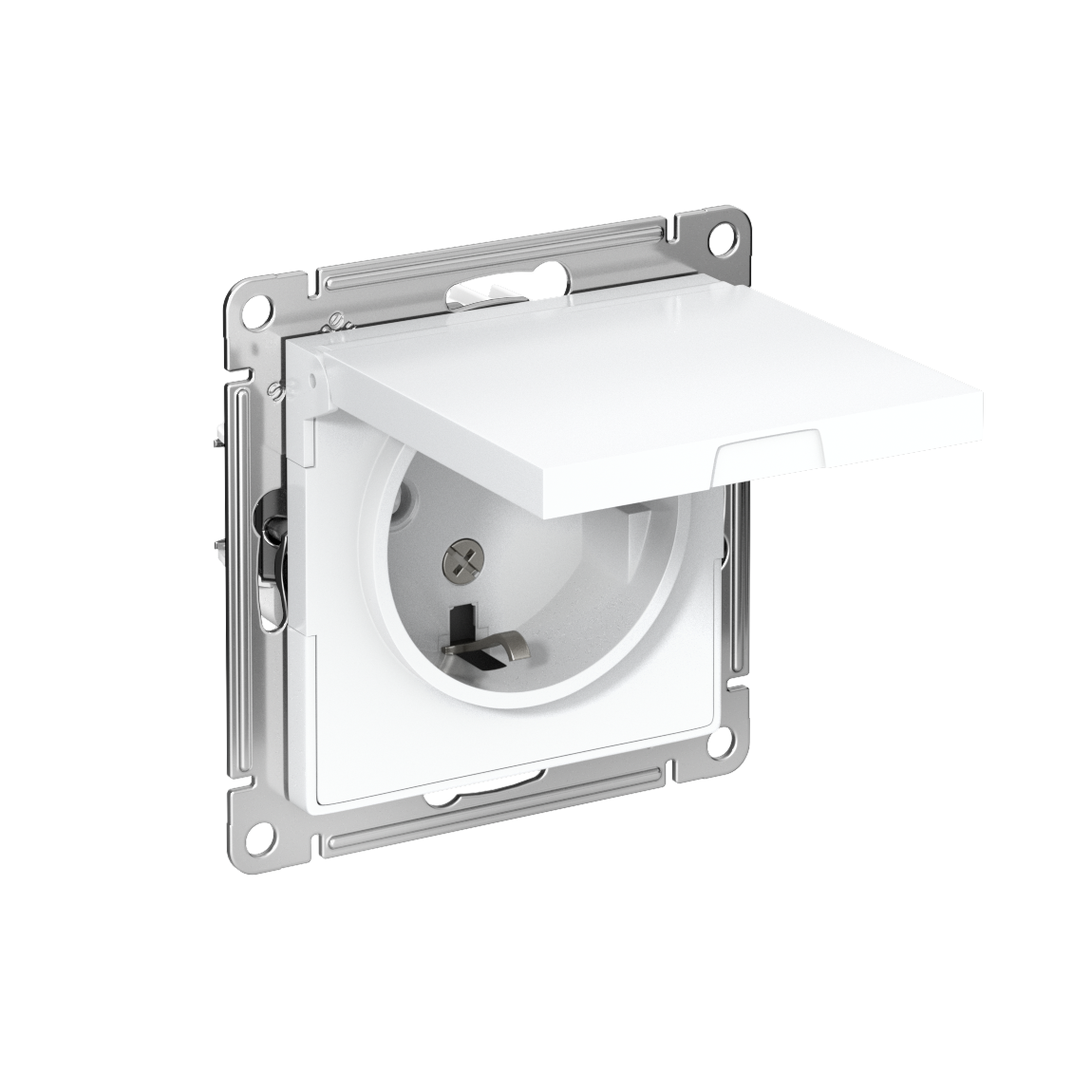 Systeme Electric ATLASDESIGN, розетка 1-я с заземлением со шторками с крышкой IP20 белый ATN000146