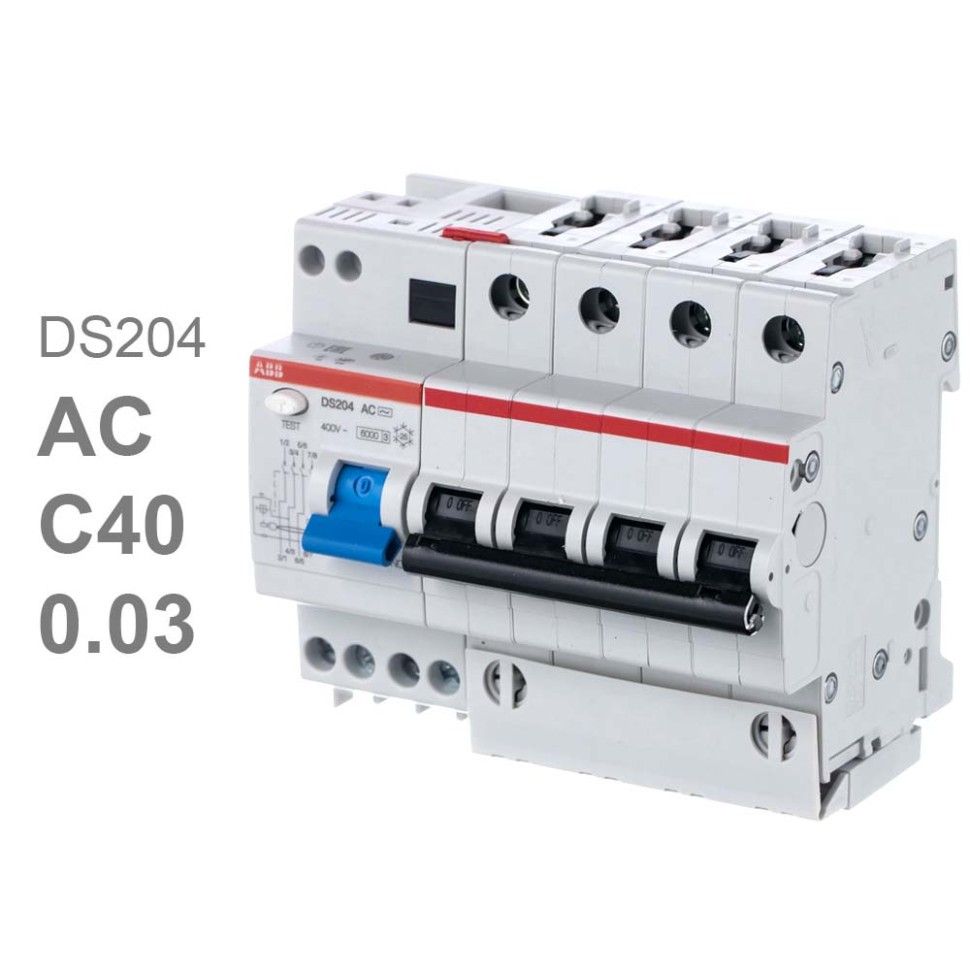 abb дифференциальный автомат 4-полюсный ds204 ac-c40a/0,03 (30mla) 6 модулей 2csr254001r1404