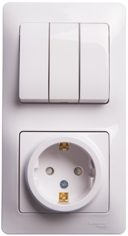 System Electric Glossa блок комбинированный роз с заземл. выключатель 3-клавишный белый
