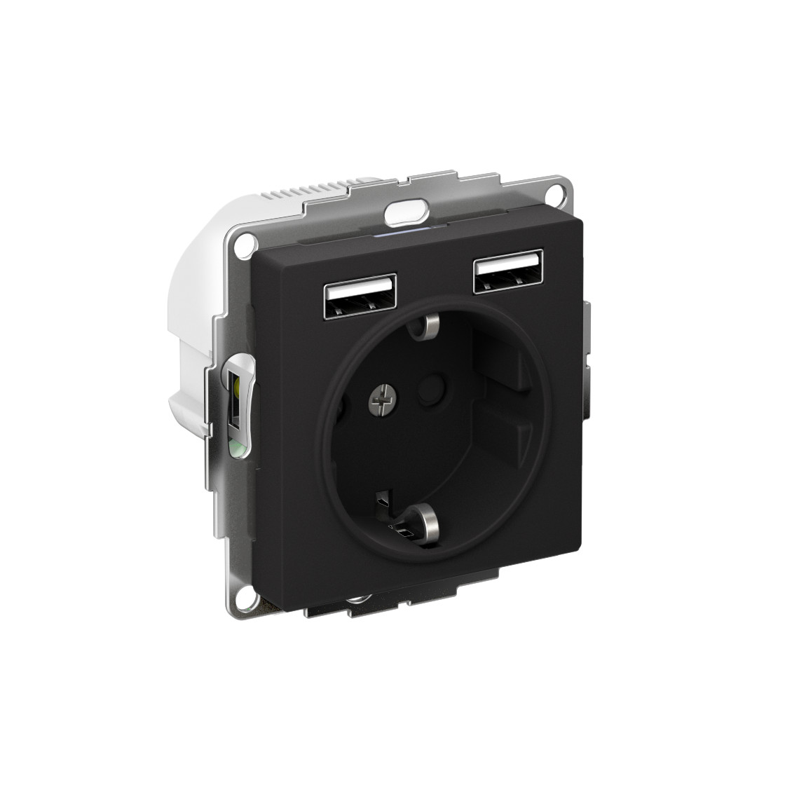 systeme electric atlasdesign розетка с заземлением и с 2 usb a+a, 2х5в/1,2а,16а, карбон atn001030
