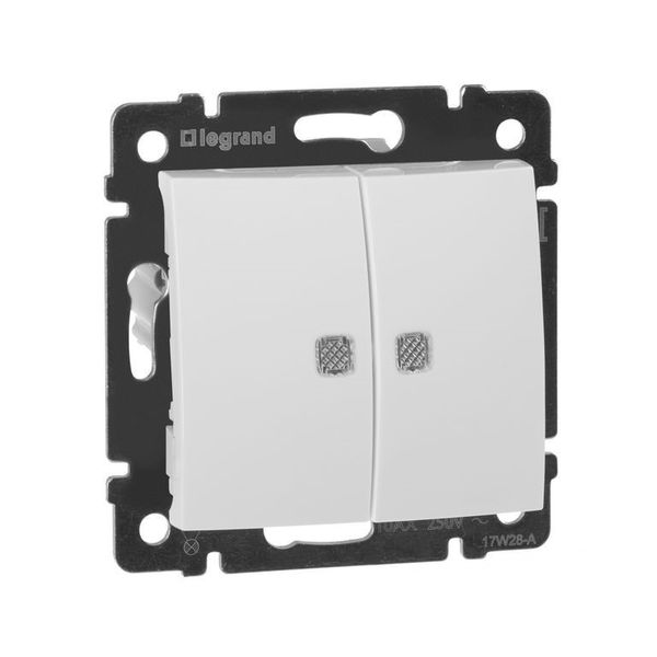 legrand valena переключатель 2 клавишный с подсветкой белый