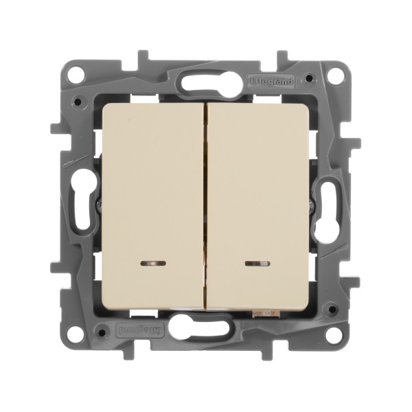 legrand etika выключатель 2 клавишный с подсветкой слоновая кость