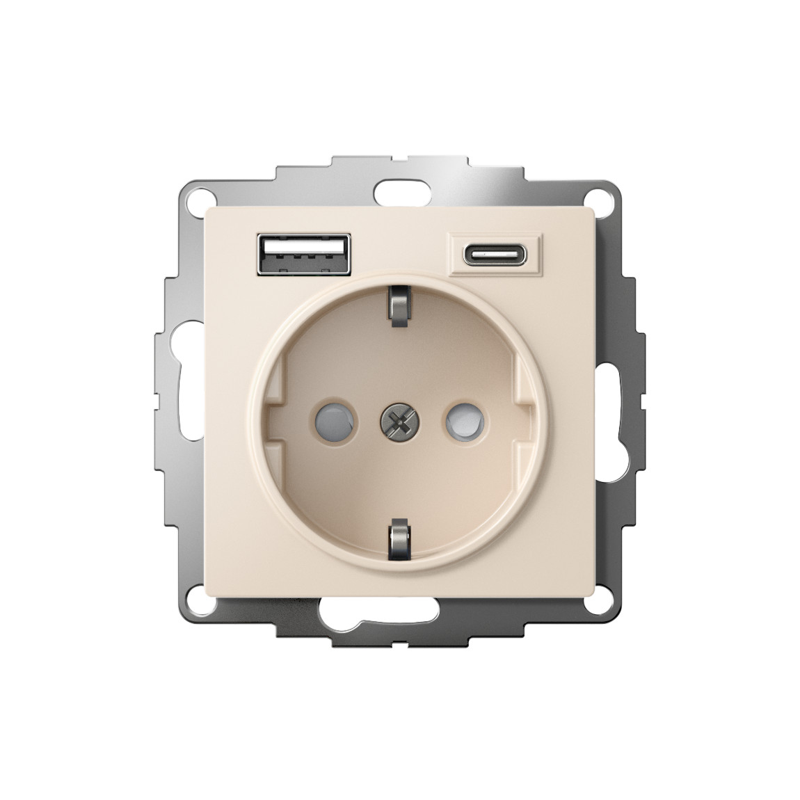 systeme electric atlasdesign, розетка с заземлением 16а с usb a+c для зарядки бежевый atn000232