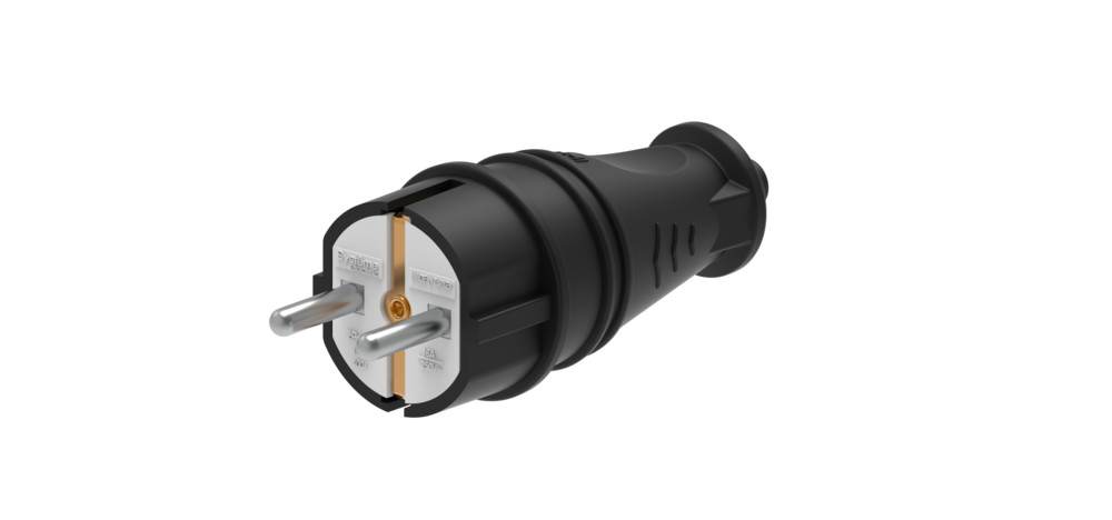 MultiSet Вилка 2К+З прямая каучуковая 16А/250В IP44 чёрная Systeme Electric