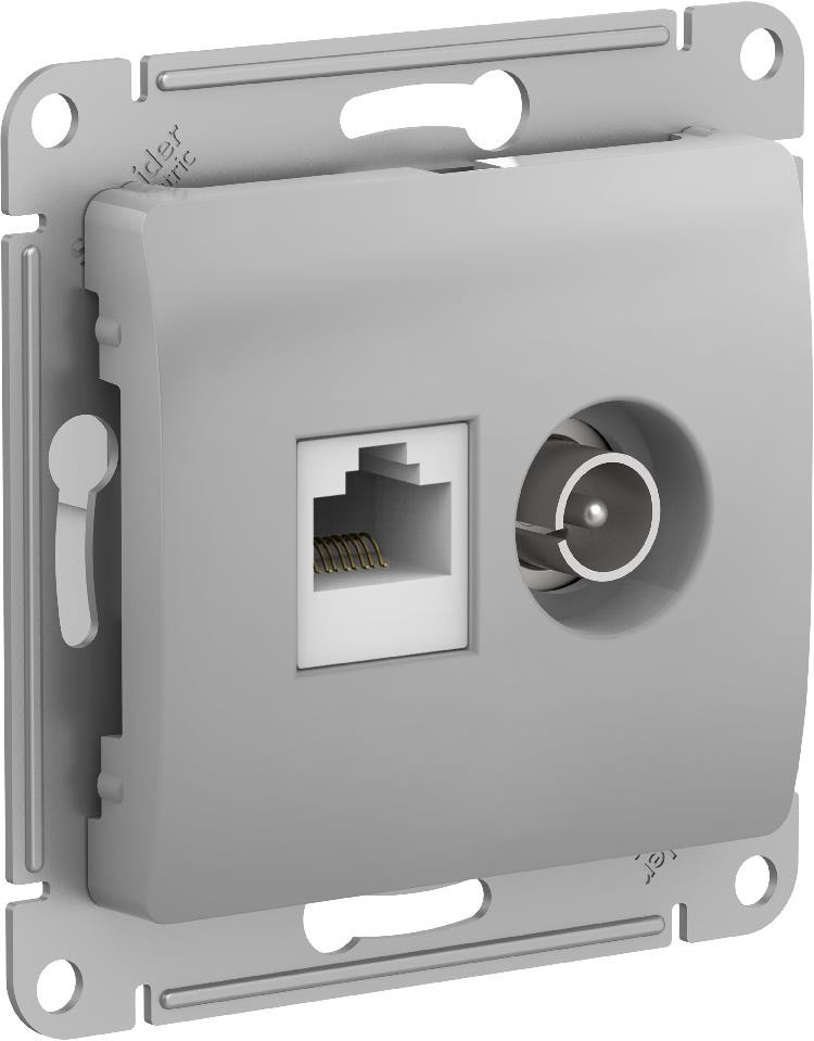 System Electric Glossa розетка двойная ТВ + компьютерная RJ45, кат. 5Е, механизм, алюминий