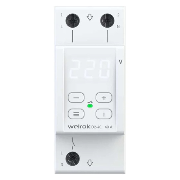 Реле контроля напряжения Welrok D2-40 1Ф 40А (max 50A) 8800ВА белый 2м 4660251140021