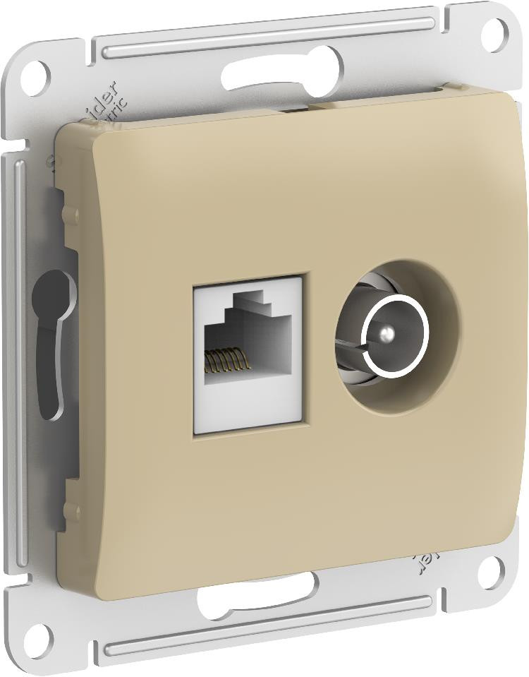 System Electric Glossa розетка двойная ТВ + компьютерная RJ45, кат. 5Е, механизм, титан
