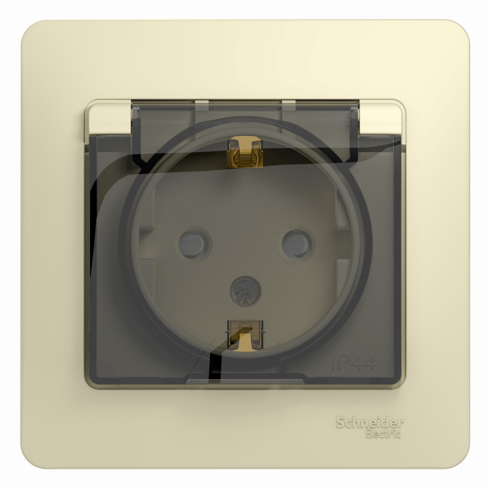 System Electric Glossa розетка 1-я с заземлением со шторками с крышкой IP44 бежевый
