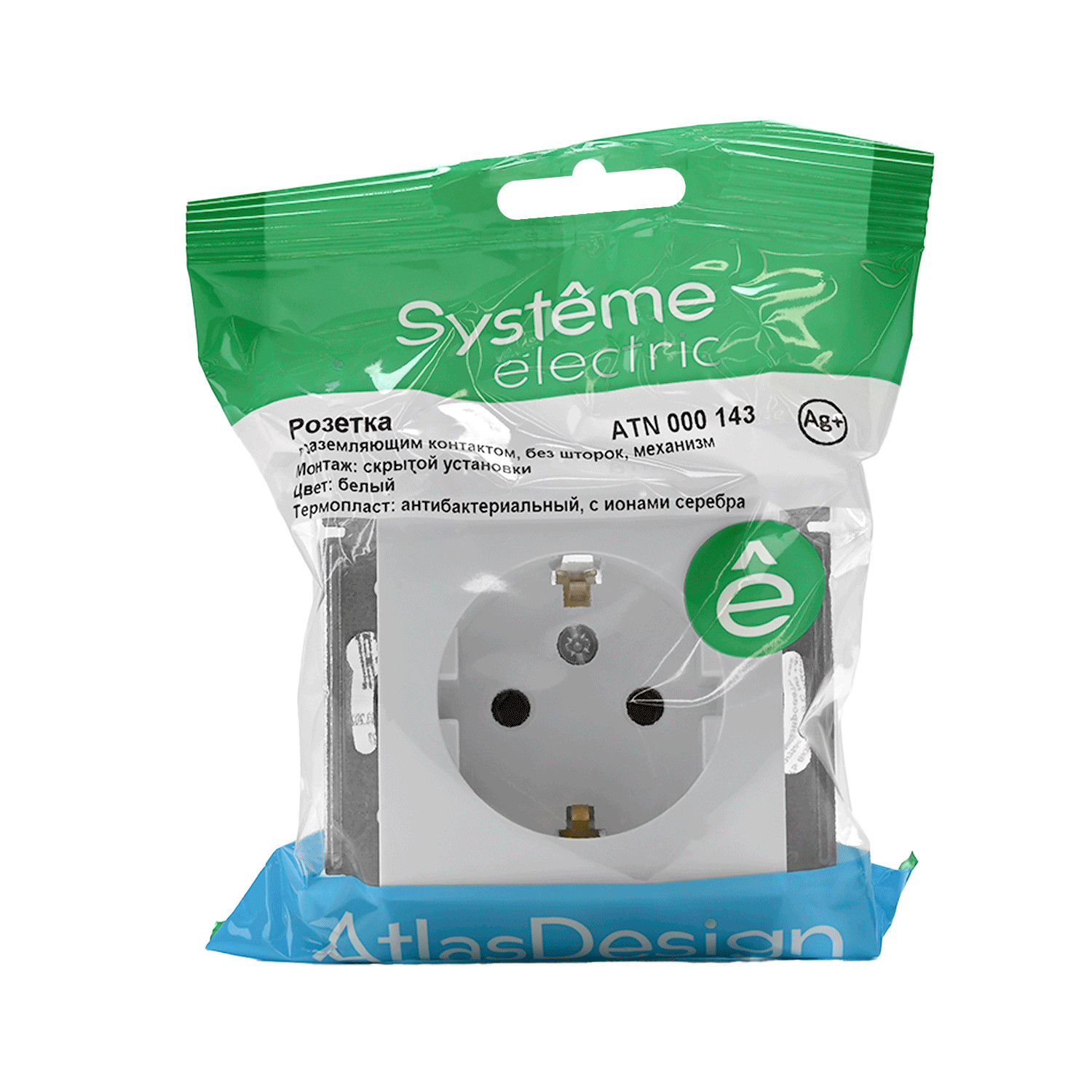 systeme electric atlasdesign, розетка 1-я с заземлением белый atn000143