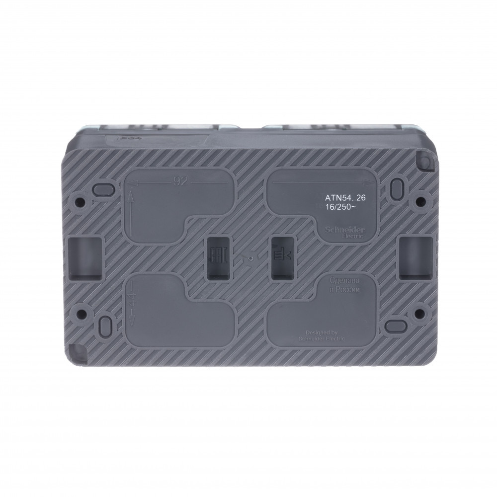  atlasdesign profi54 о/у розетка 2-ая с заземлением со шторками 16а 250в антрацит ip54 atn544026