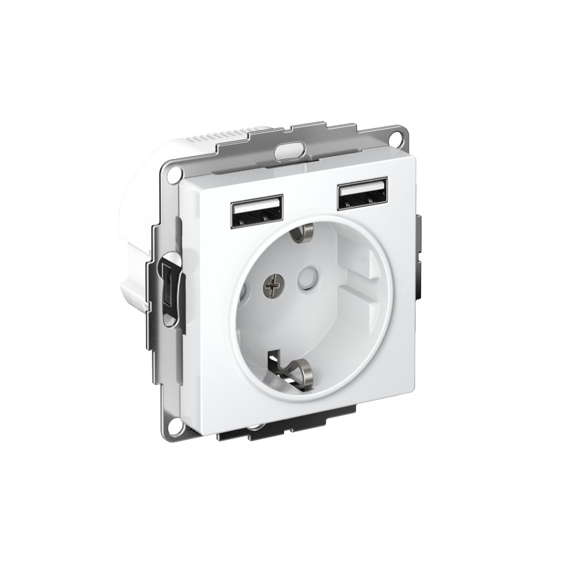 systeme electric atlasdesign, розетка с заземлением 16а с 2xusb для зарядки белый atn000130