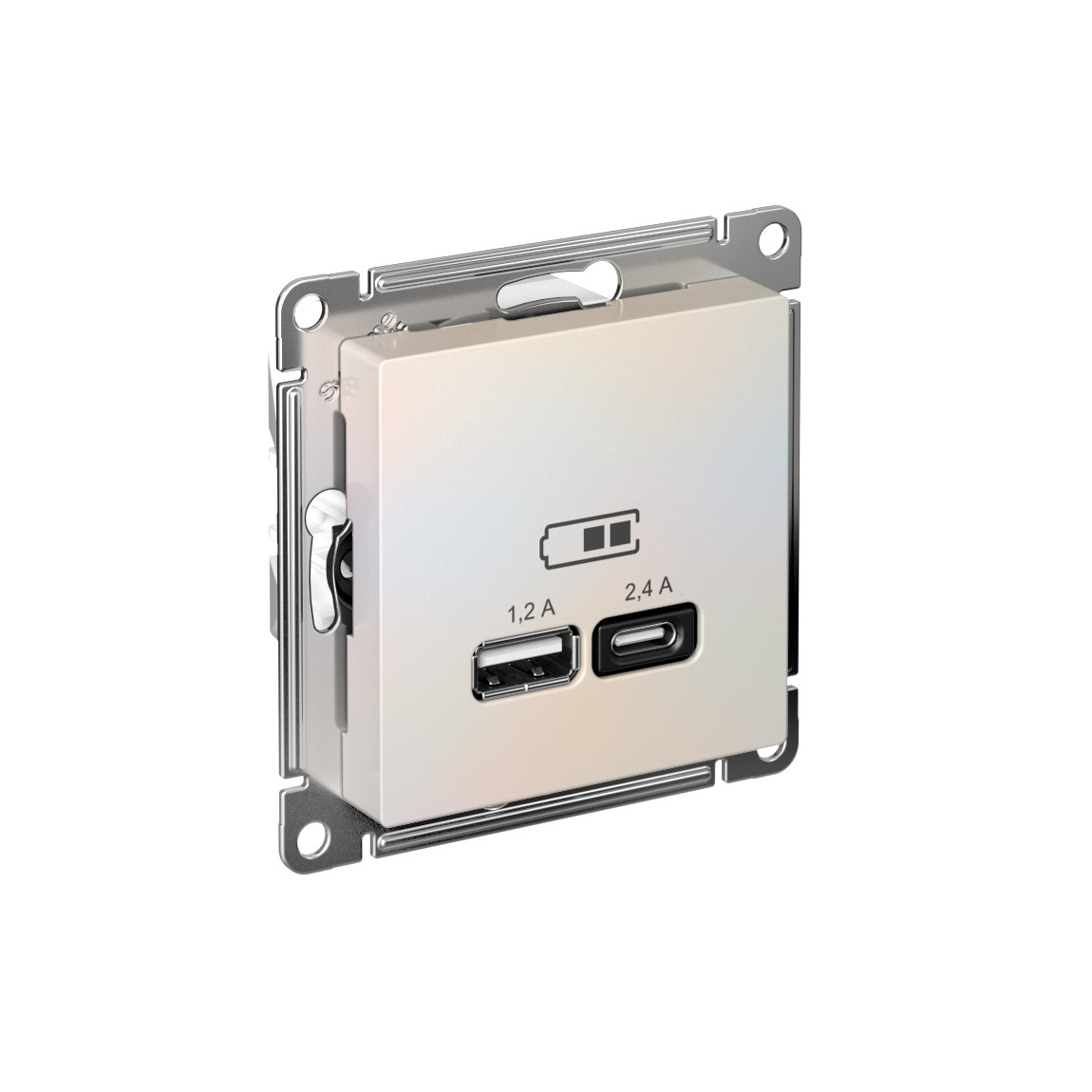 systeme electric atlasdesign розетка двойная usb тип а+с, 5в/2,4а, 2х5в/1,2а, 16а, жемчуг 