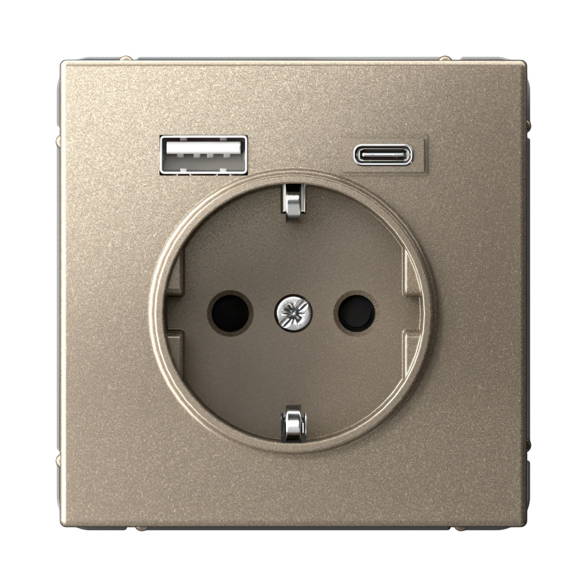 system electric artgallery розетка 1-я с заземлением со штор., с usb+usb type c, шампань gal000532