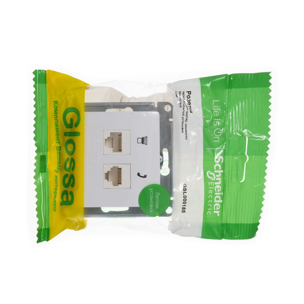 system electric glossa розетка двойная rj11+rj45 5е кат. белый