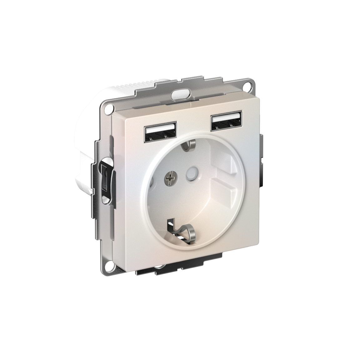 Systeme Electric ATLASDESIGN Розетка с заземлением и с 2 USB A+A, 2х5В/1,2А,16А, жемчуг ATN000430