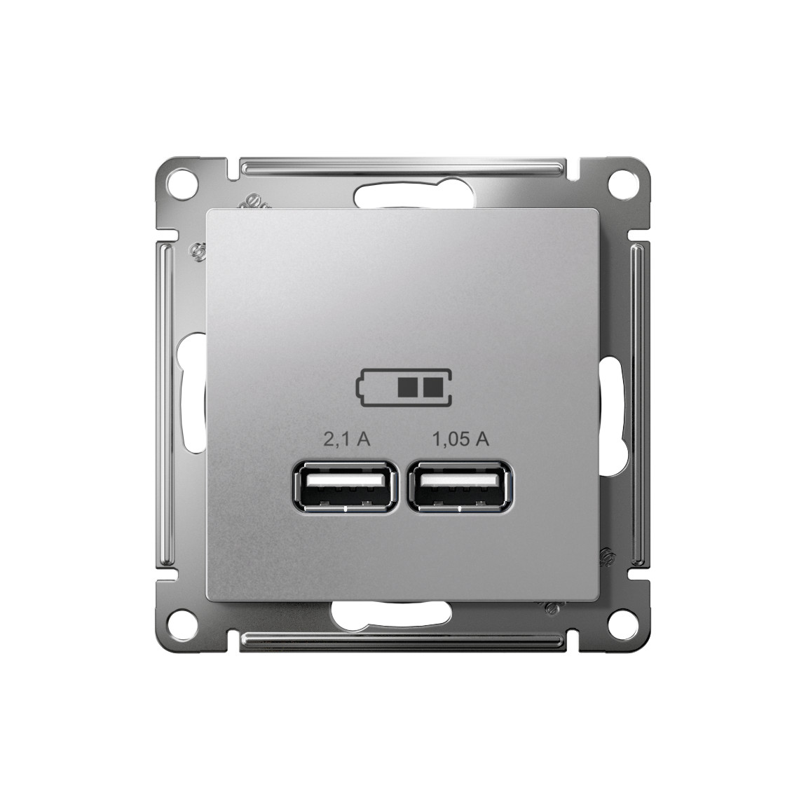 systeme electric atlasdesign, розетка 2xusb (2.1a/1.05a) тип a+a  для зарядки алюминий atn000387