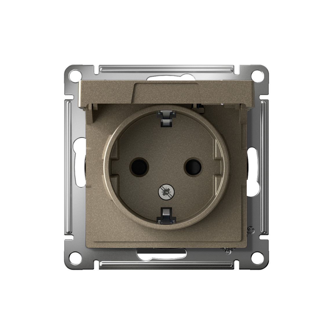 systeme electric atlasdesign розетка 1-я с заземлением со шторками с крышкой ip20 шампань