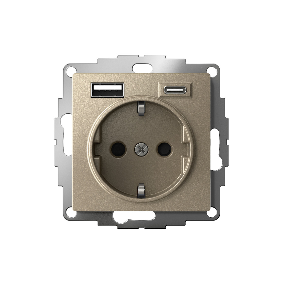 systeme electric atlasdesign розетка с заземлением 16а с usb a+c для зарядки шампань