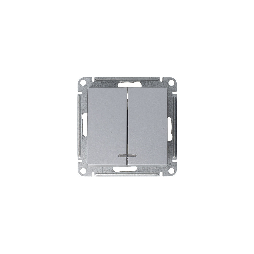 systeme electric atlasdesign, выключатель 2-клавишный с подсветкой алюминий atn000353