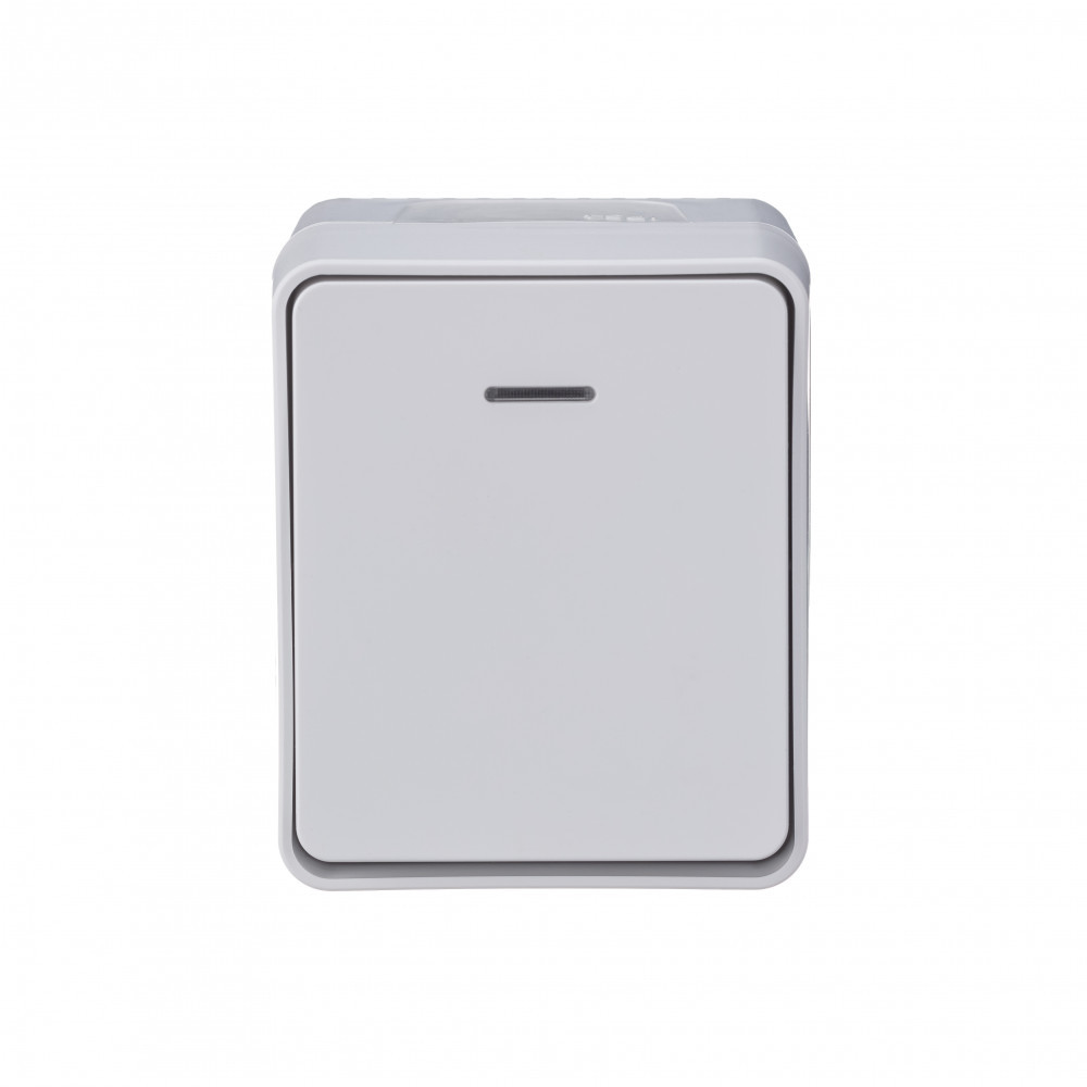 atlasdesign profi54 о/у выключатель 1-клавишный с подсветкой 10а ip54 белый atn540113