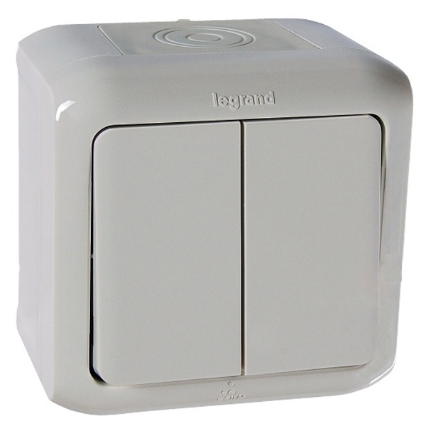 Legrand Quteo IP-44 выключатель 2 клавишный серый