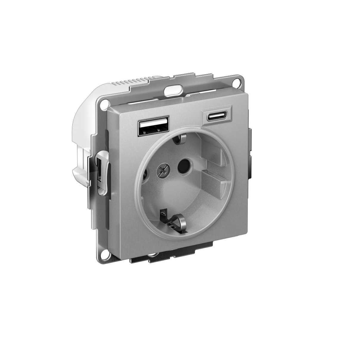 systeme electric atlasdesign, розетка с заземлением 16а с usb a+c для зарядки алюминий atn000332