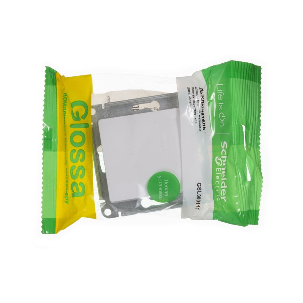 system electric glossa выключатель 1-клавишный белый