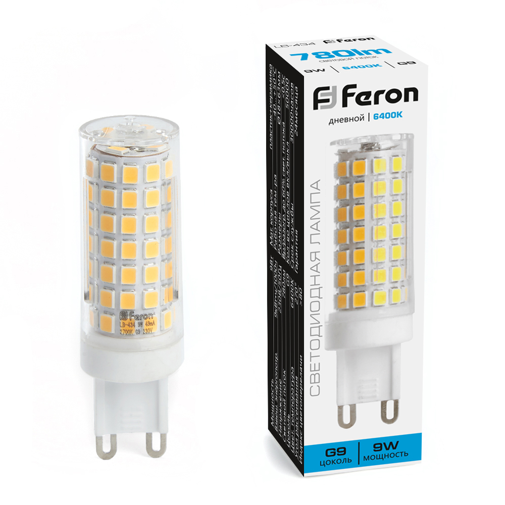 Лампа светодиодная LB-434 JCD G9  9W 175-230V 6400K кукуруза Feron