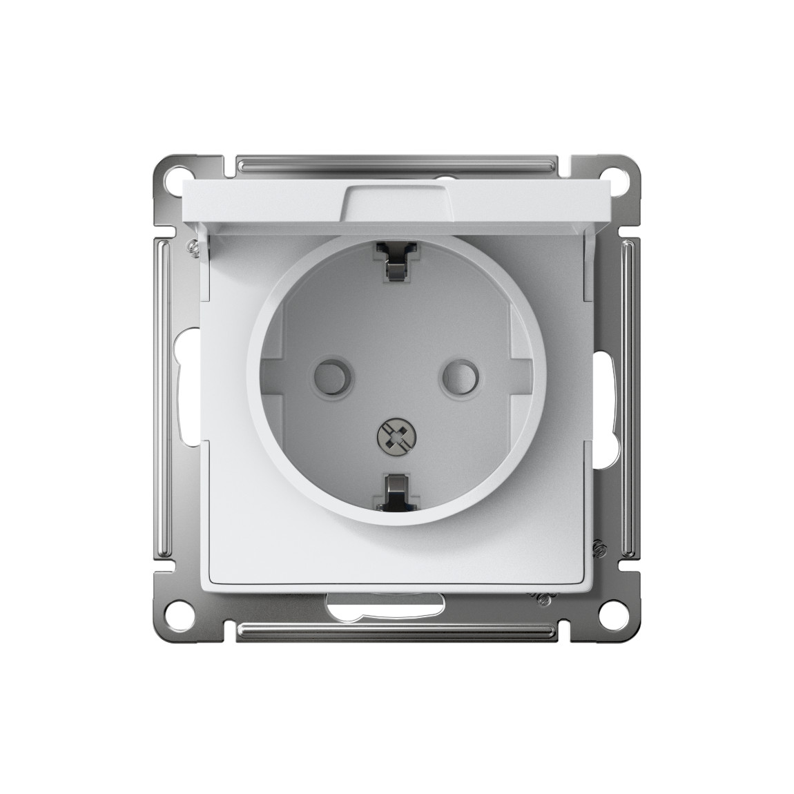 systeme electric atlasdesign, розетка 1-я с заземлением со шторками с крышкой ip20 белый atn000146