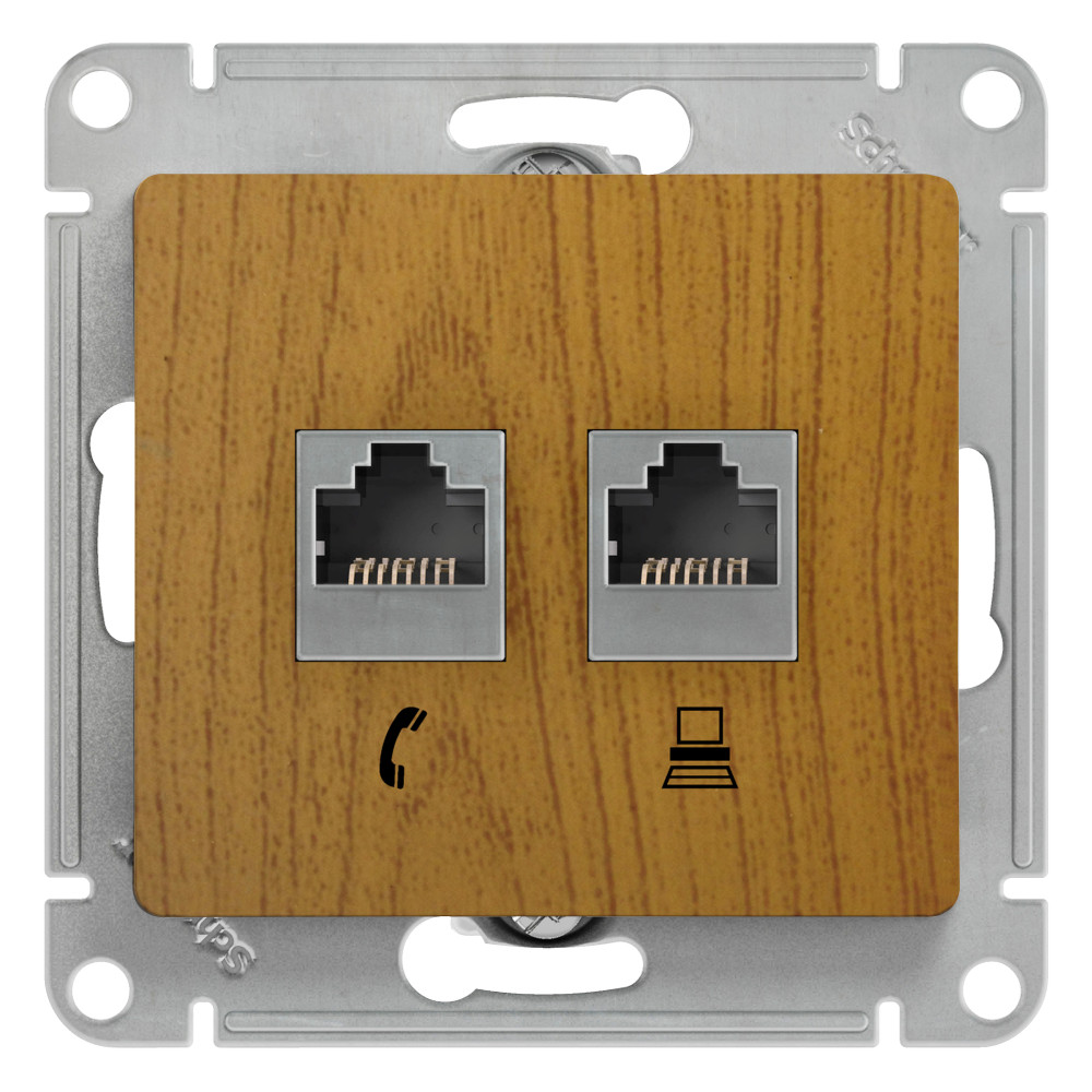 System Electric Glossa розетка двойная RJ11+RJ45 5е кат. дуб