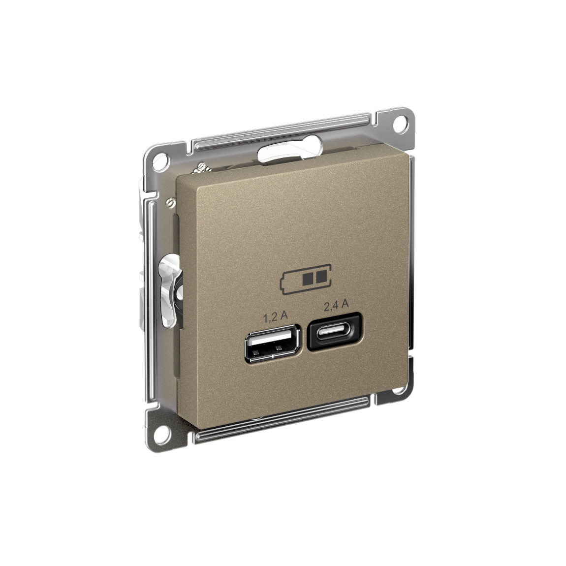 systeme electric atlasdesign розетка 2xusb (1.2a/2.4a) типы a и c для зарядки шампань