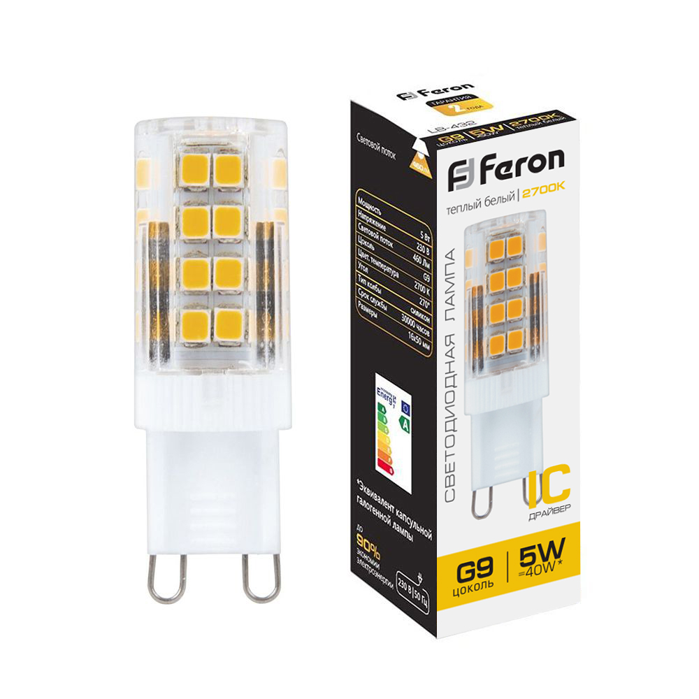 Лампа светодиодная LB-432 G9 175-265V 5W 2700K "кукуруза" Feron 