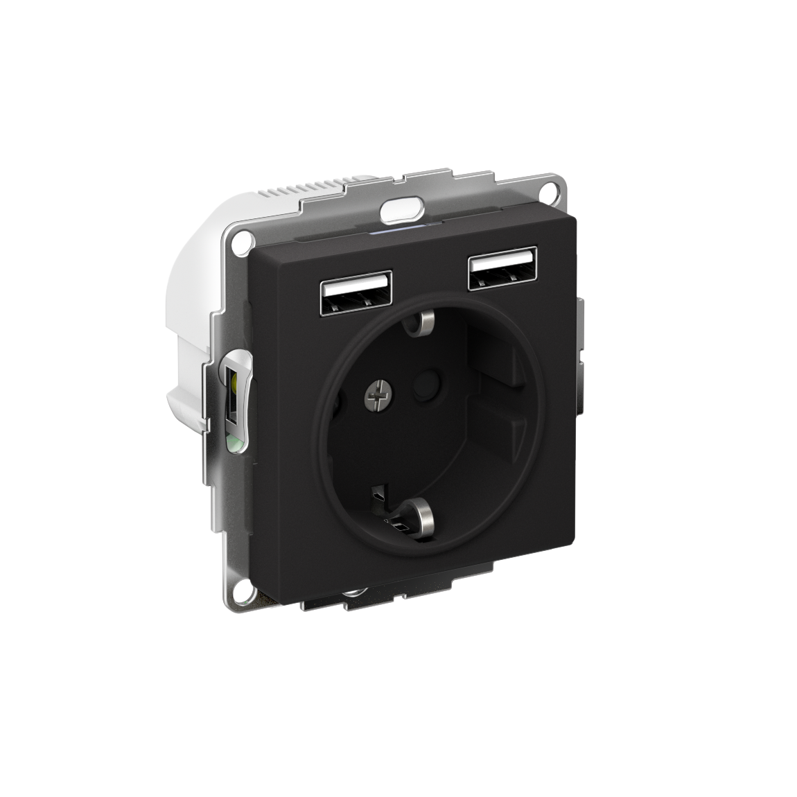 Systeme Electric ATLASDESIGN Розетка с заземлением и с 2 USB A+A, 2х5В/1,2А,16А, карбон ATN001030