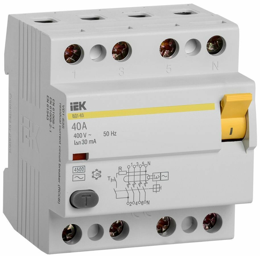 iek вд1-63 устройство защитного отключения (узо) 4р 40а 30ма