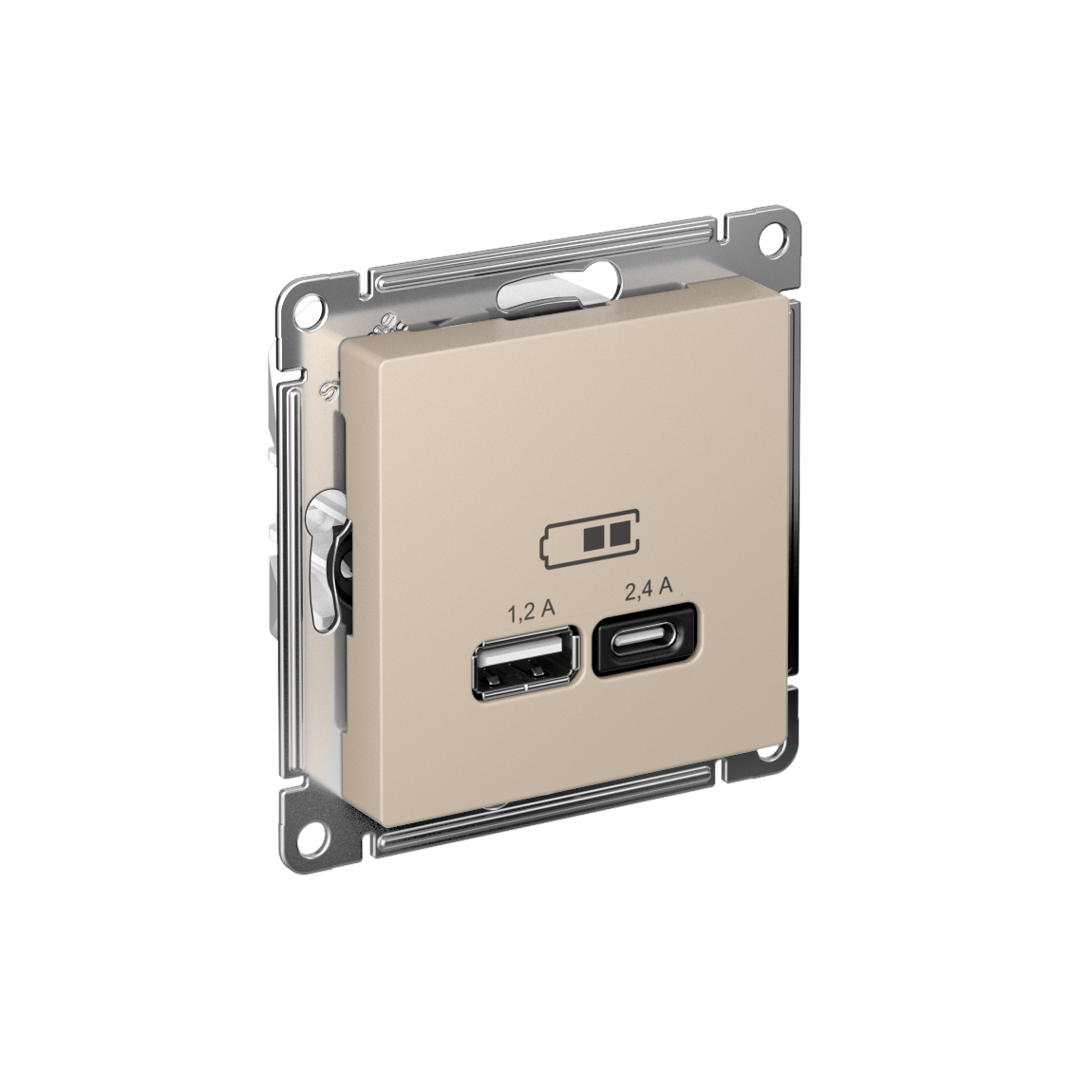 Systeme Electric ATLASDESIGN розетка 2xUSB (1.2A/2.4A) типы A и C для зарядки песочный