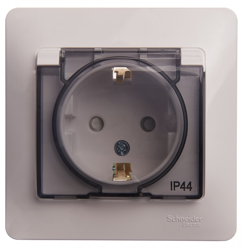 System Electric Glossa розетка 1-я с заземлением со шторками с крышкой IP44 белый