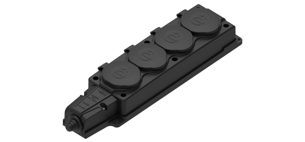 MultiSet Колодка 4х розетка 2К+З каучуковая 16А/250В IP44 чёрная Systeme Electric