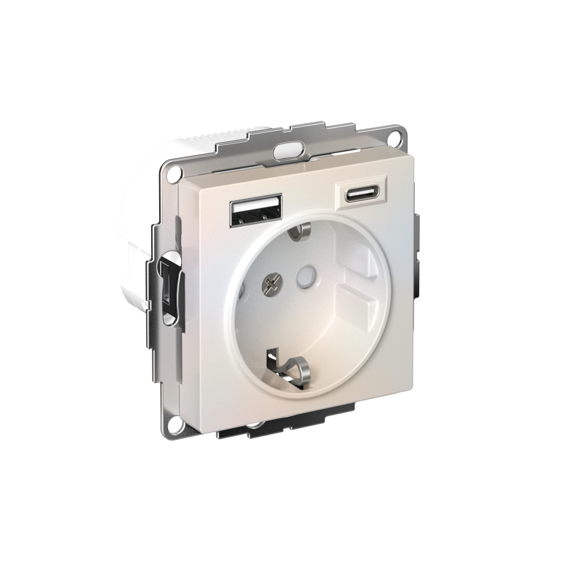 systeme electric atlasdesign розетка с заземлением 16а+2usb а+с,(5в/2,4а/3 а, 2х5в/1,5а) жемчуг  