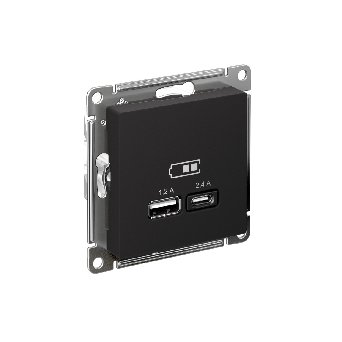 systeme electric atlasdesign розетка двойная usb тип а+с, 5в/2,4а, 2х5в/1,2а, карбон atn001039