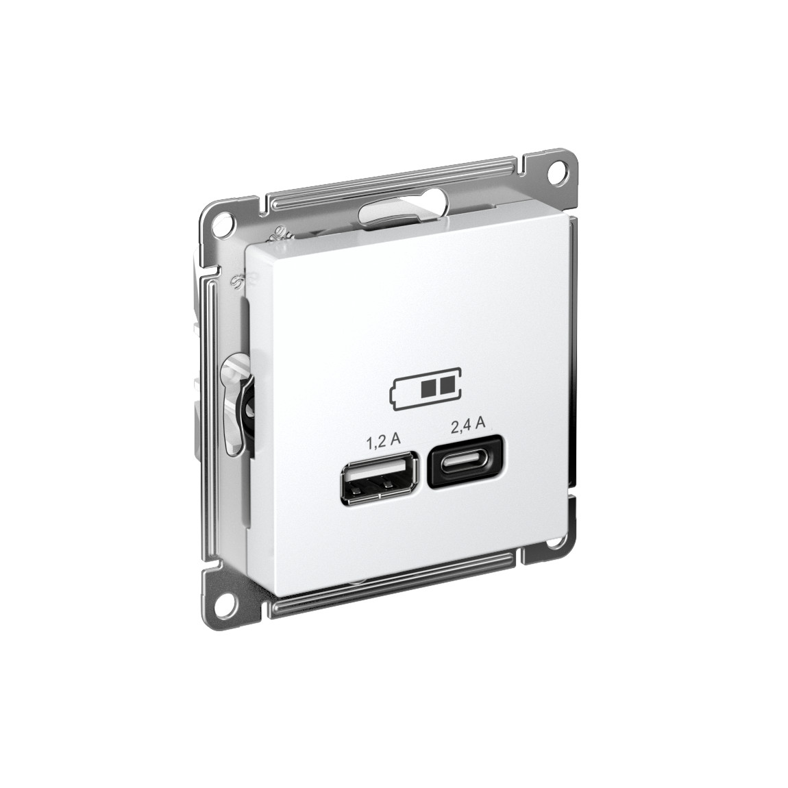 systeme electric atlasdesign розетка 2xusb (1.2a/2.4a) типы a и c для зарядки лотос