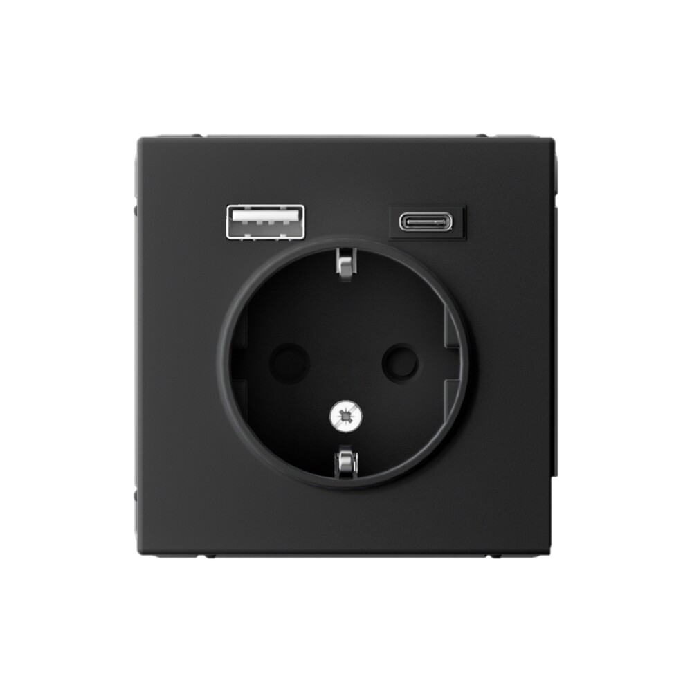 System Electric ArtGallery розетка 1-я с заземлением со штор., с USB+USB type C, карбон GAL001032