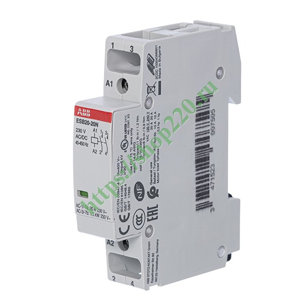 контактор esb20-20n-06 модульный (20а ас-1, 2но), катушка 230в ac/dc