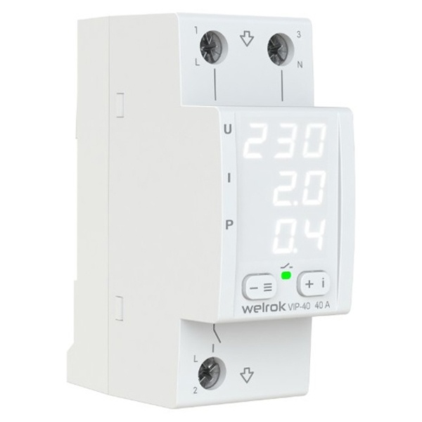 Многофункциональное реле контроля напряжения и тока Welrok VIP-40 1Ф 40А (max 50A) 9200ВА белый 4660251140298