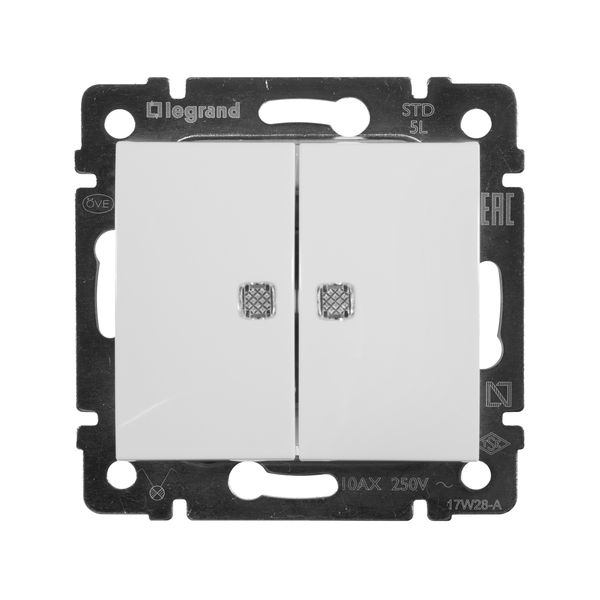 legrand valena выключатель 2 клавишный с подсветкой белый