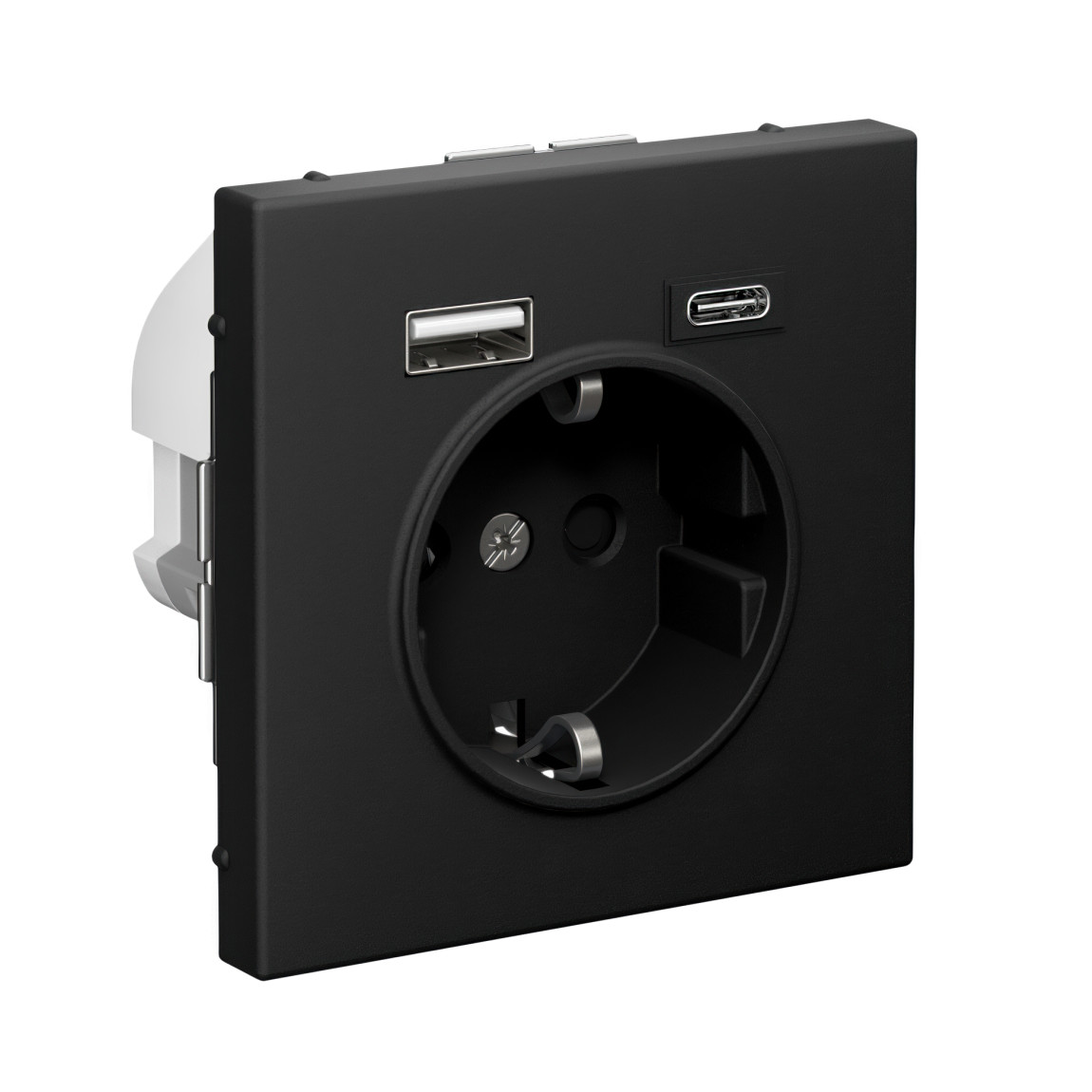 system electric artgallery розетка 1-я с заземлением со штор., с usb+usb type c, карбон gal001032