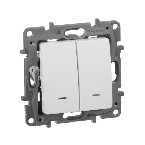 legrand etika выключатель 2 клавишный с подсветкой белый